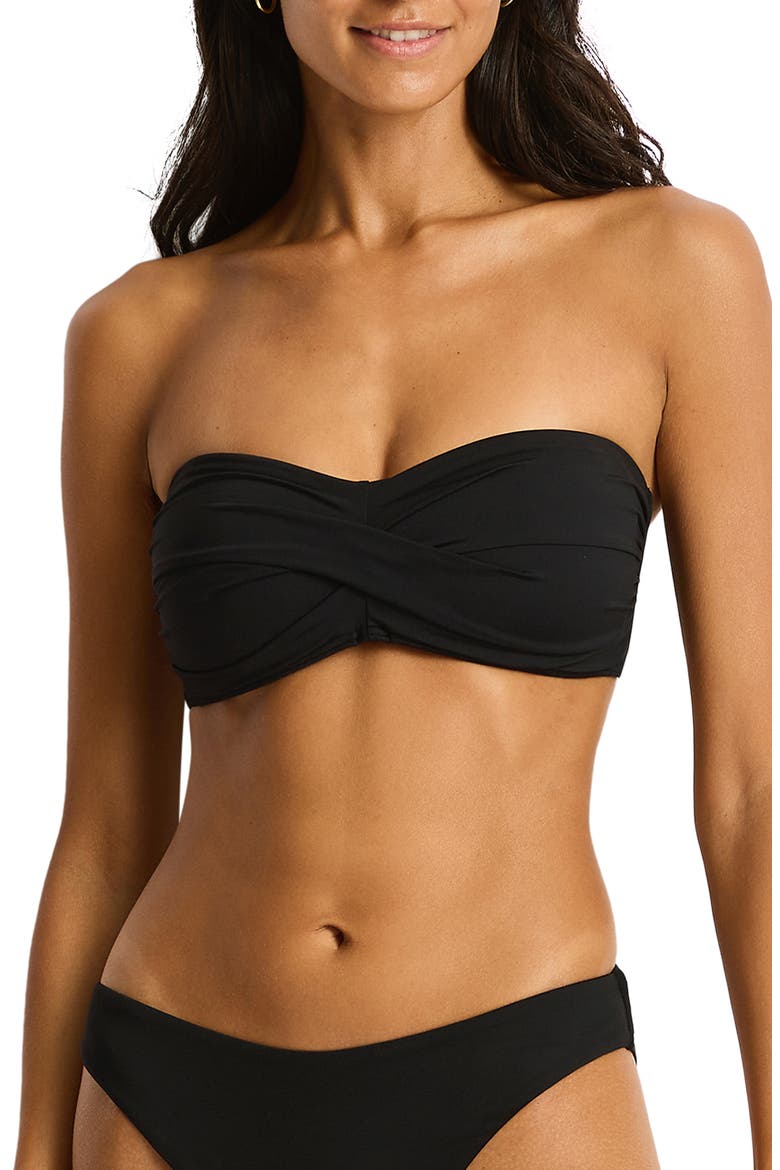 Essentials Edit Twist Front Bikini Top, Main, color, BLACK