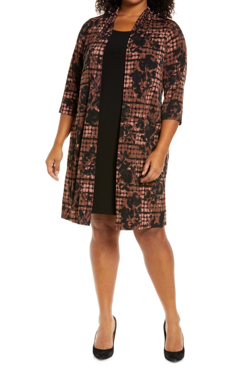 Connected Apparel Two Piece Jacket & Dress, Main, color, Brown