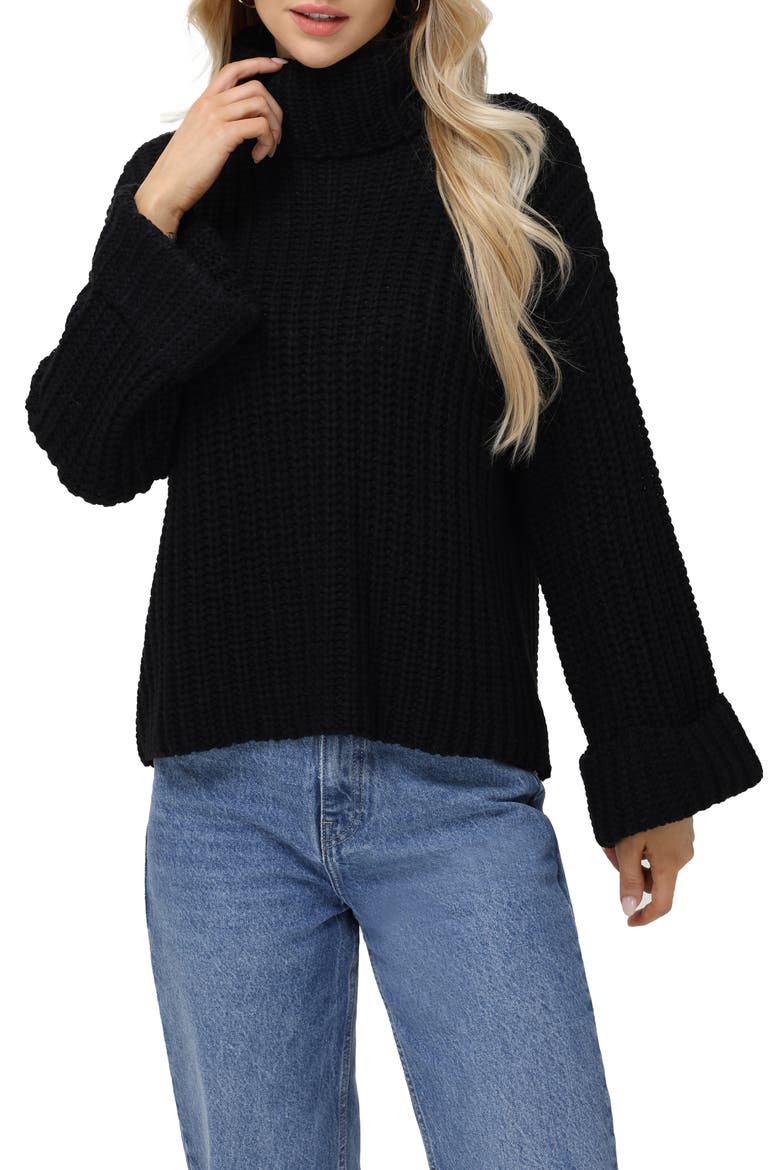 Vida Bell Sleeve Turtleneck Sweater, Main, color, BLACK
