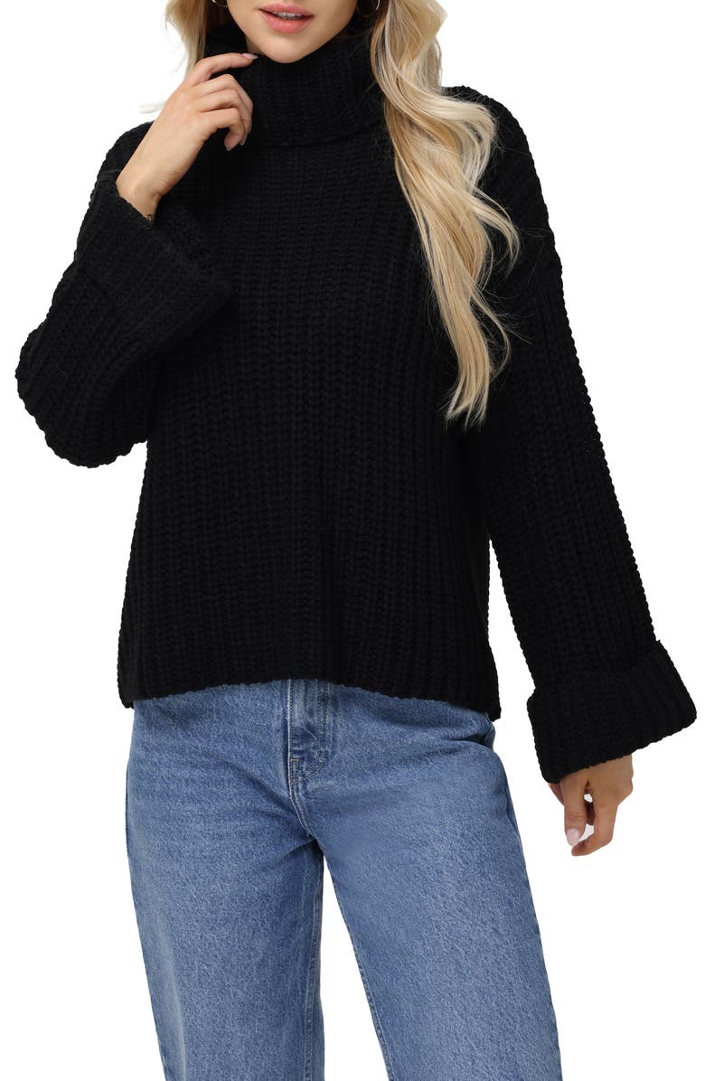 525 america Vida Bell Sleeve Turtleneck Sweater, Main, color, Black