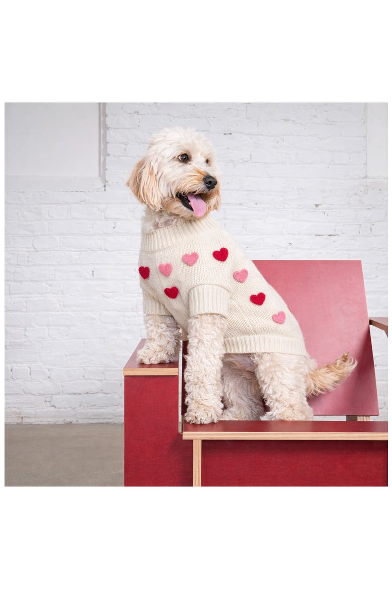 Heart 3D Icon Rib Dog Sweater, Alternate, color, CREAM