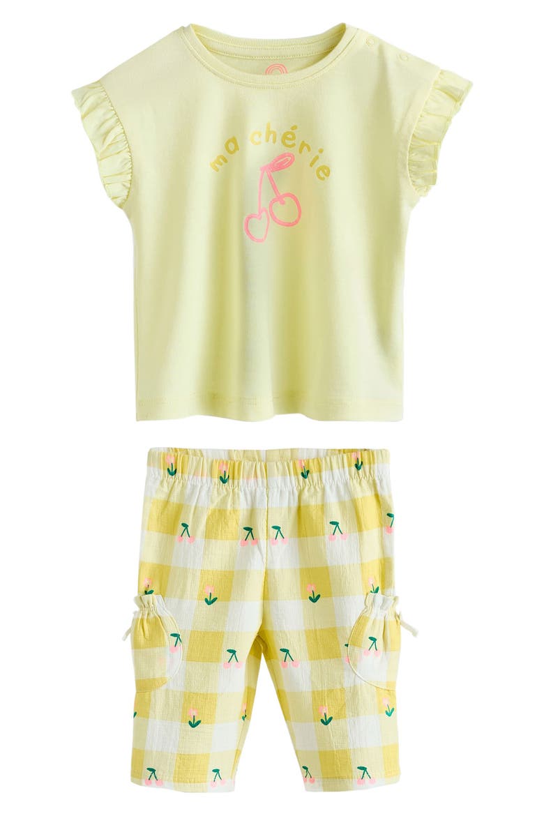 Ma Cherie Graphic Cotton T-Shirt & Gingham Pants Set, Main, color, YELLOW