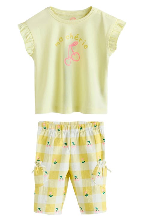 Ma Cherie Graphic Cotton T-Shirt & Gingham Pants Set (Baby)