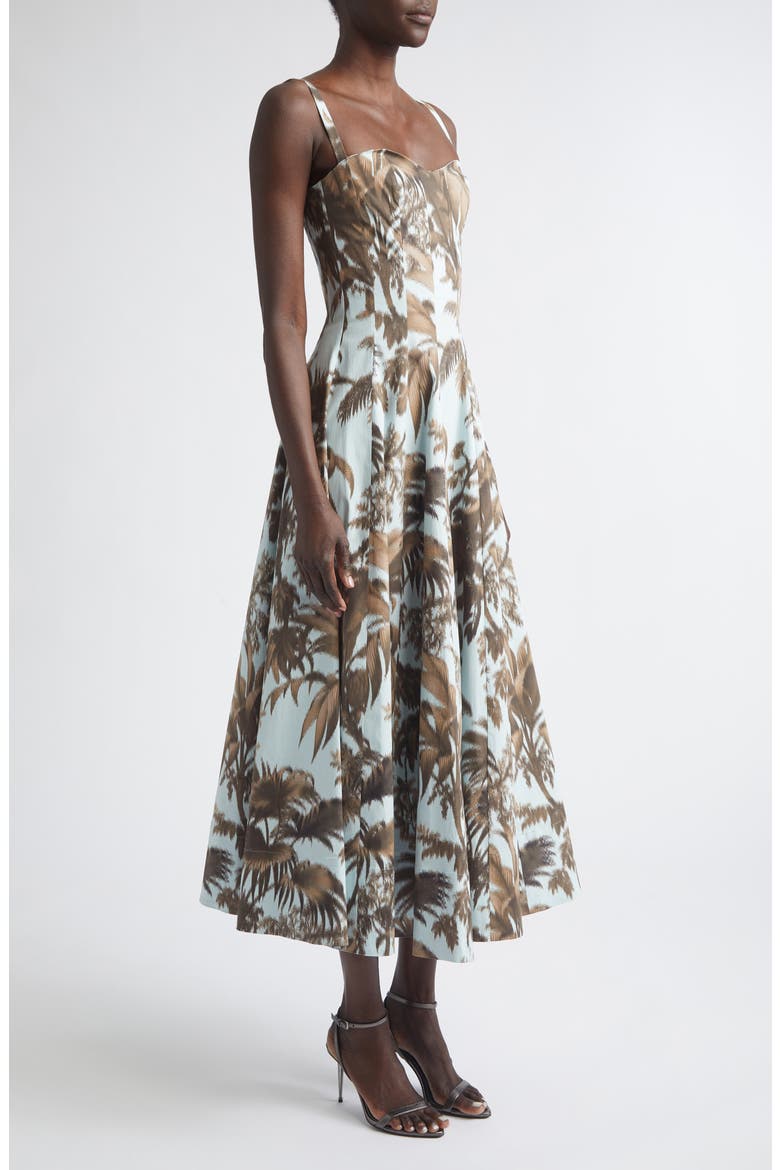 Chiné Palm Leaves Cotton Poplin Sundress, Alternate, color, BROWN/ SALTWATER