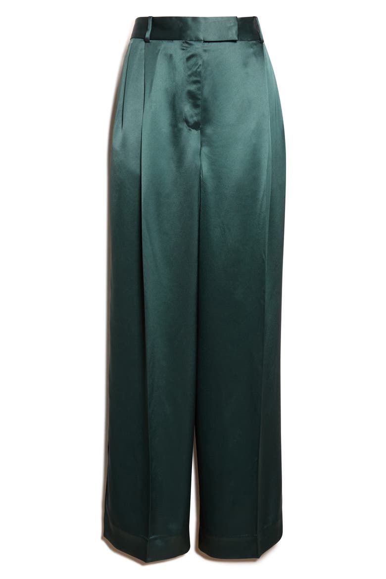 Zadie Pleated Satin Pants, Main, color, TEAL GREEN