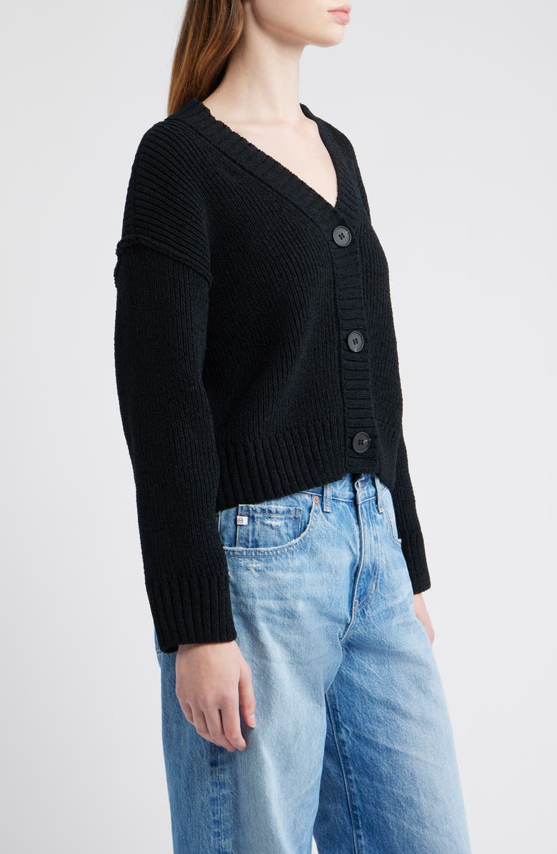All in Favor Relaxed Chenille V-Neck Cardigan, Alternate, color, Black