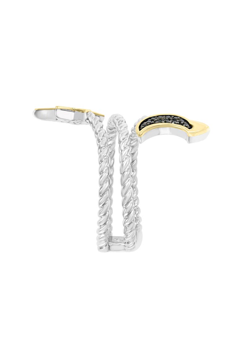 Sterling Silver Moon & Star Bypass Ring - 0.08ct., Alternate, color, BLACK