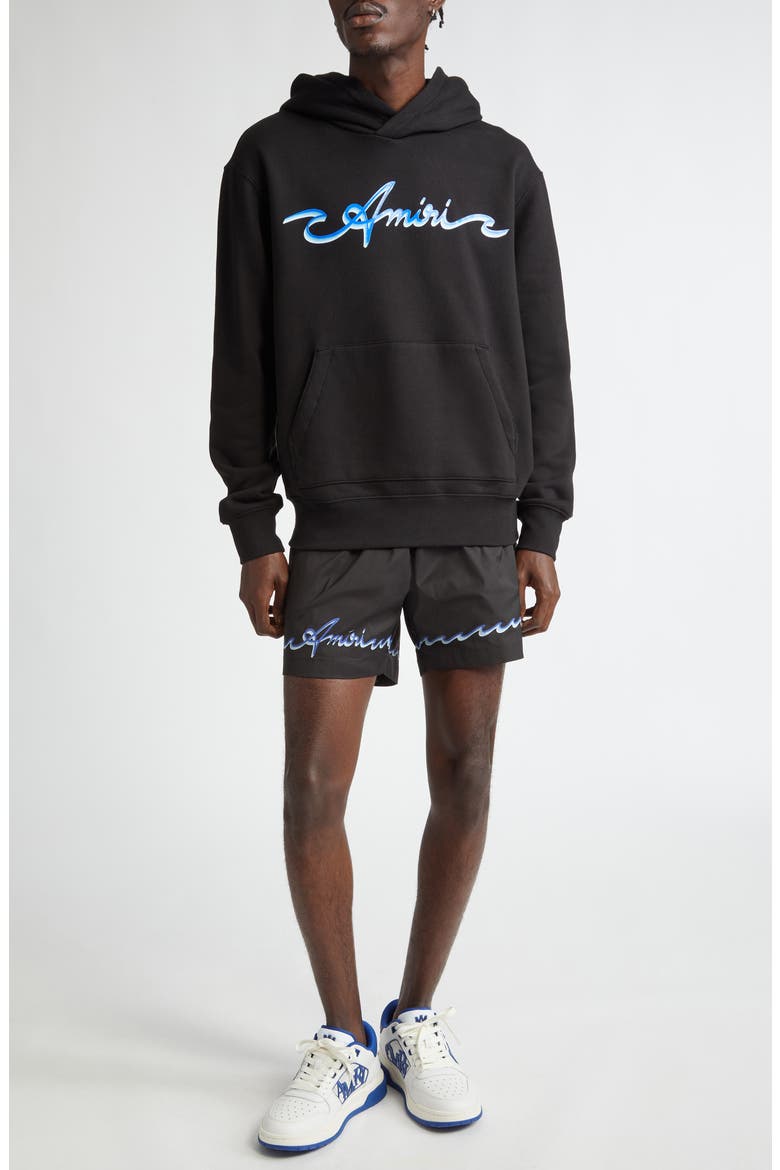 Wave Logo Cotton Graphic Hoodie, Alternate, color, BLACK