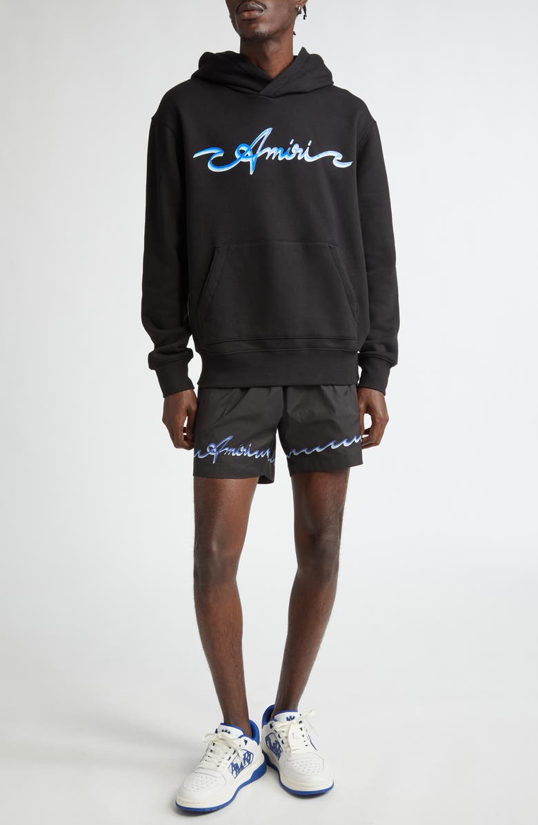 AMIRI Wave Logo Swim Trunks, Alternate, color, Black