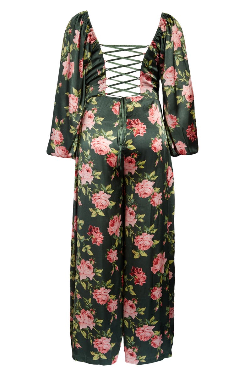 ASOS DESIGN Curve Floral Satin Jumpsuit, Alternate, color,