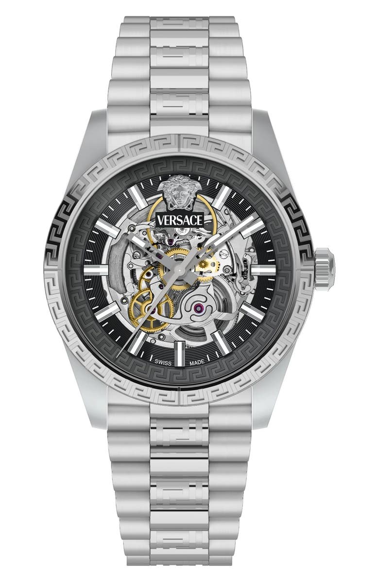 Versace Millenyium Limited Edition Skeleton Automatic Bracelet Watch, 40mm, Alternate, color, 