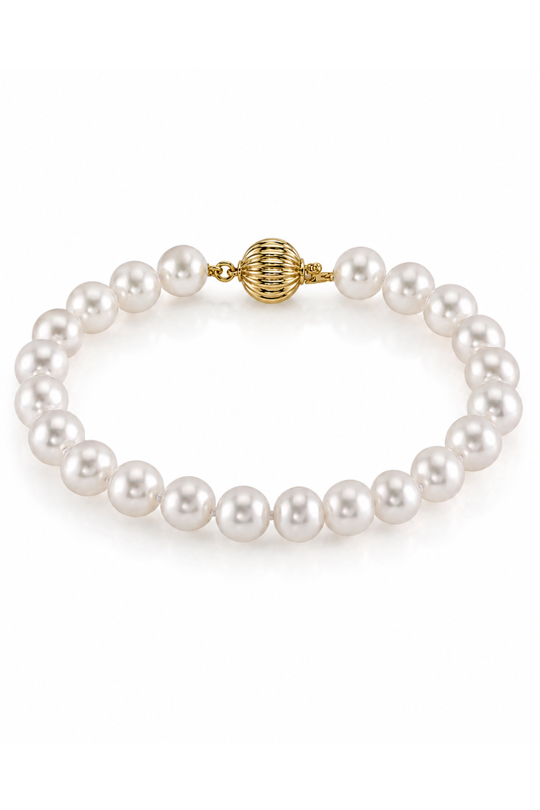 6.0-6.5mm Hanadama Akoya White Pearl Bracelet, Main, color, Yellow Gold Clasp