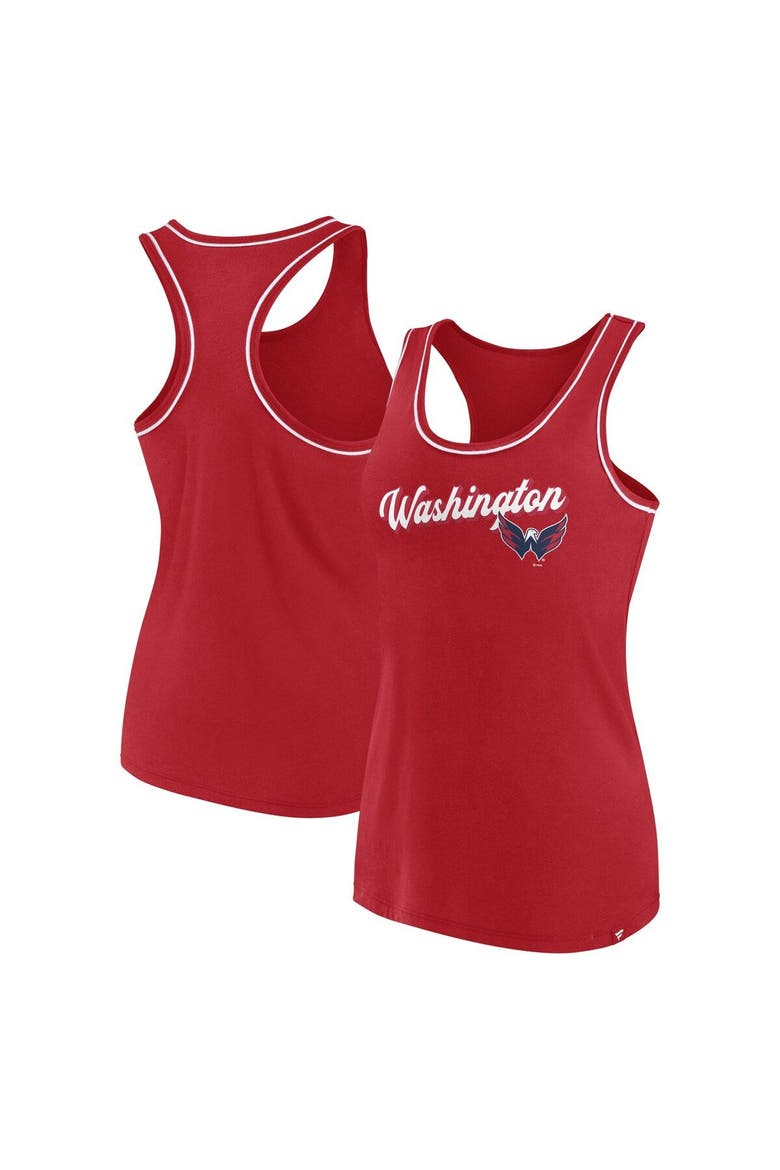 Women's Fanatics Branded Red Washington Capitals Wordmark Logo Racerback Scoop Neck Tank Top, Main, color, Red