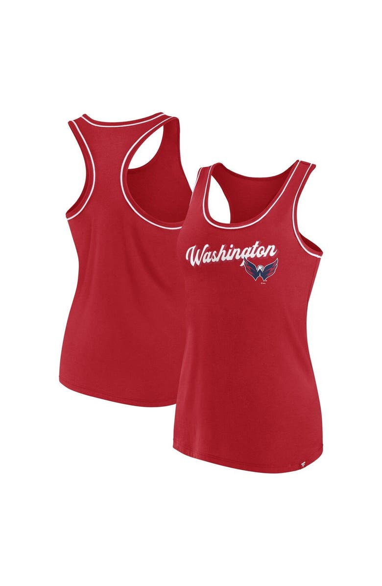 FANATICS Women's Fanatics Branded Red Washington Capitals Wordmark Logo Racerback Scoop Neck Tank Top, Main, color, Red