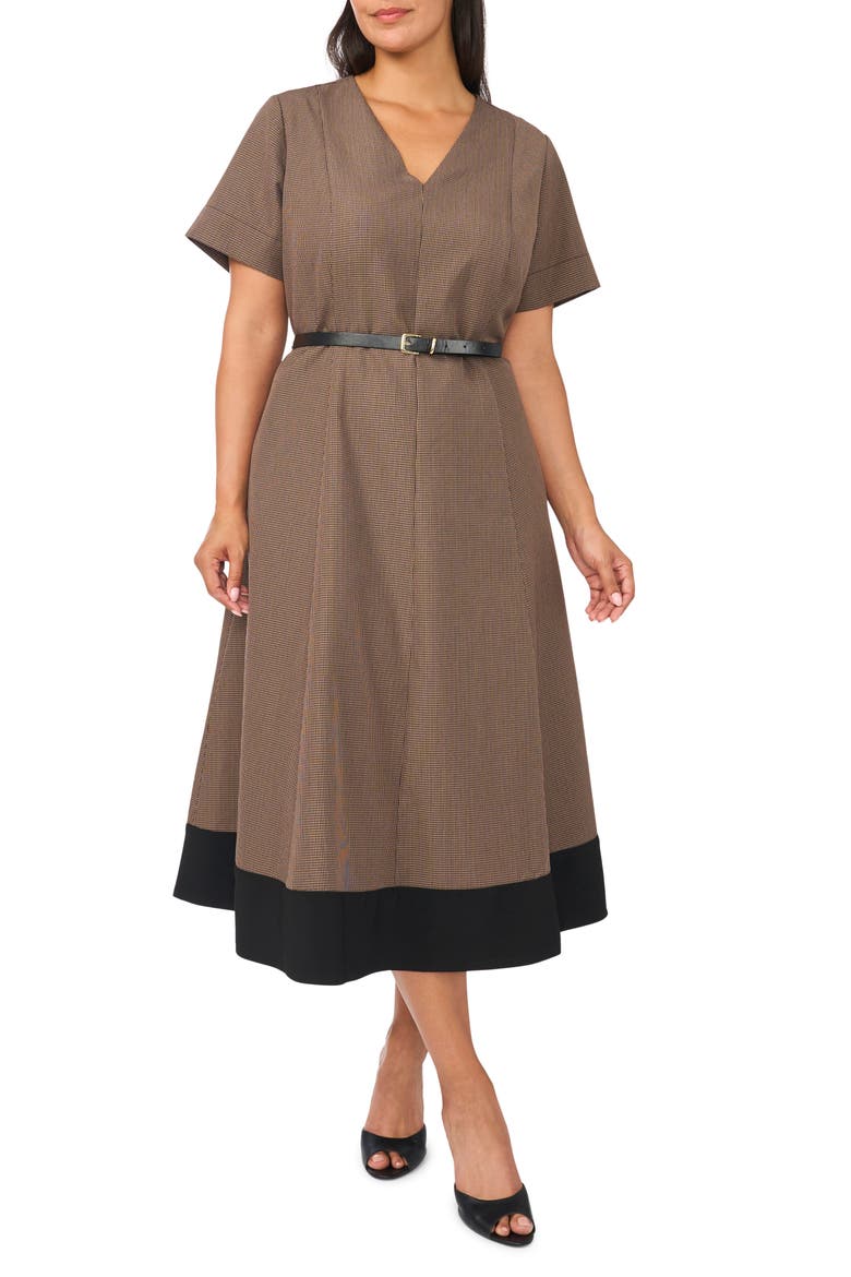 Combo Hem Belted Midi Dress, Main, color, RICH BLACK