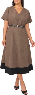Halogen® Combo Hem Belted Midi Dress