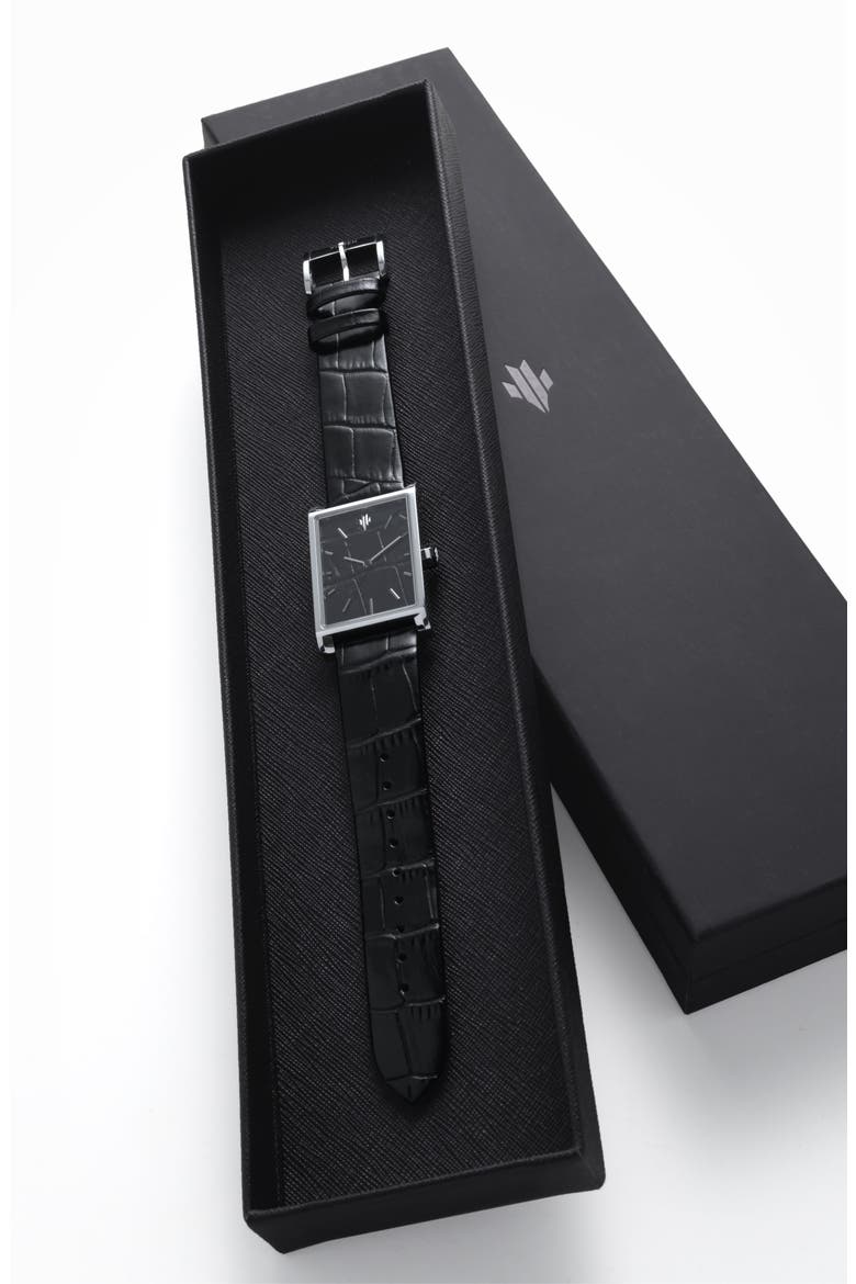 Black Croc Leather Swiss Automatic Watch, Alternate, color, Black