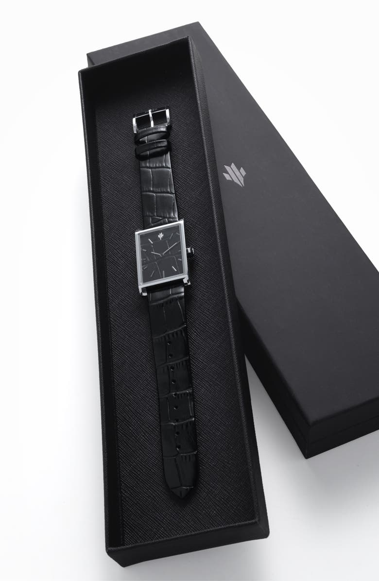 VIEREN Black Croc Leather Swiss Automatic Watch, Alternate, color, Black