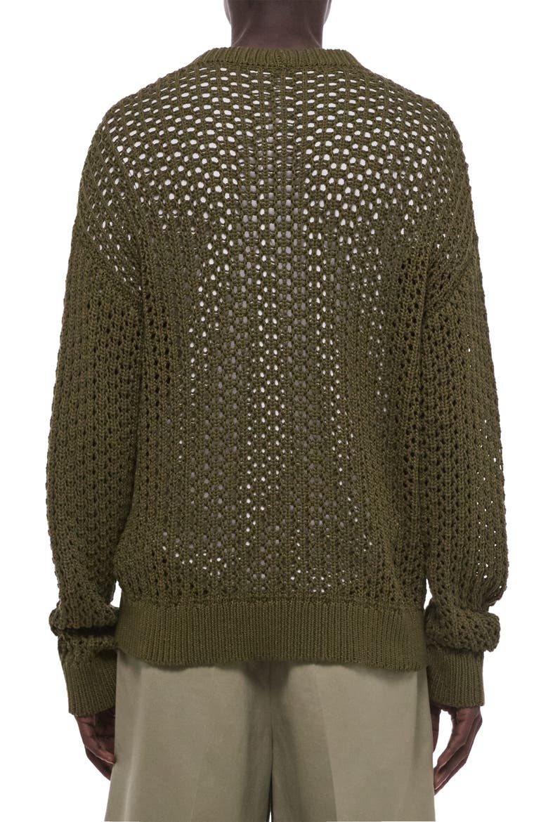 Open Stitch Organic Cotton Blend Crewneck Sweater, Alternate, color, OLIVE
