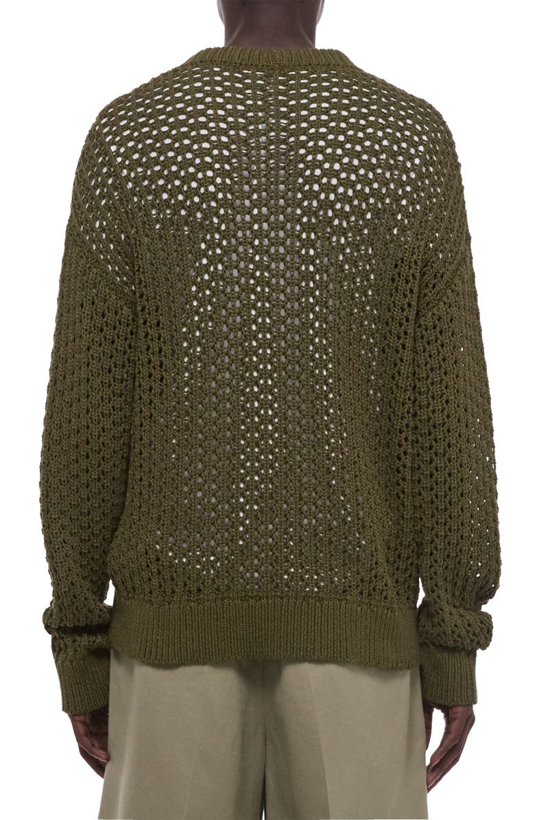 Helmut Lang Open Stitch Organic Cotton Blend Crewneck Sweater, Alternate, color, Olive