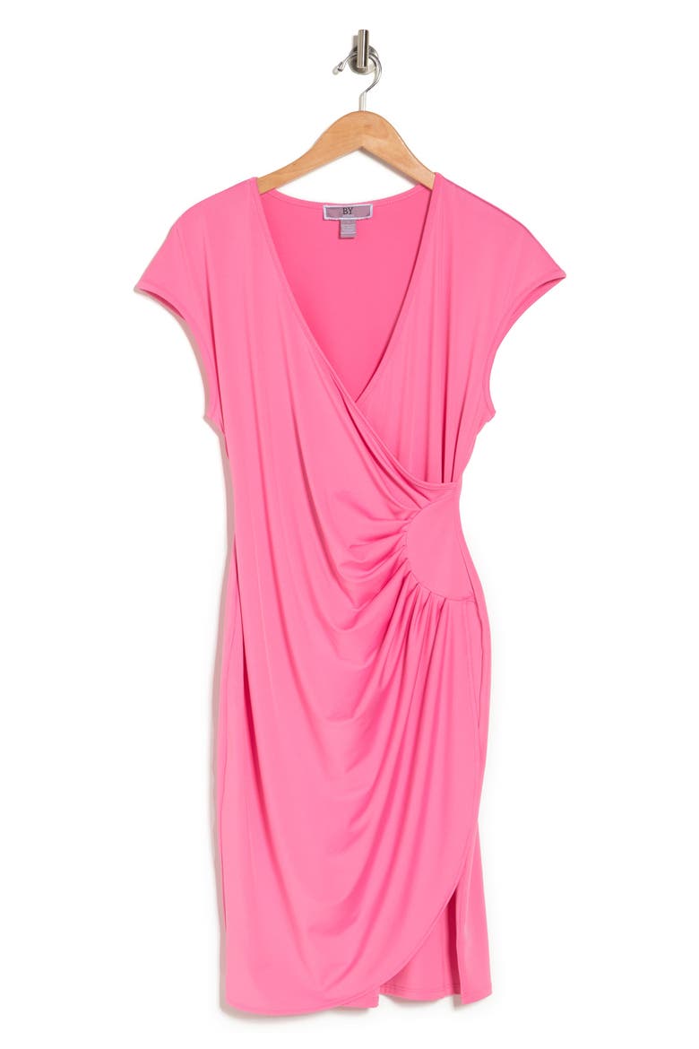 Delaney Cap Sleeve Side Ruched Midi Dress, Alternate, color, PINK CARNATION