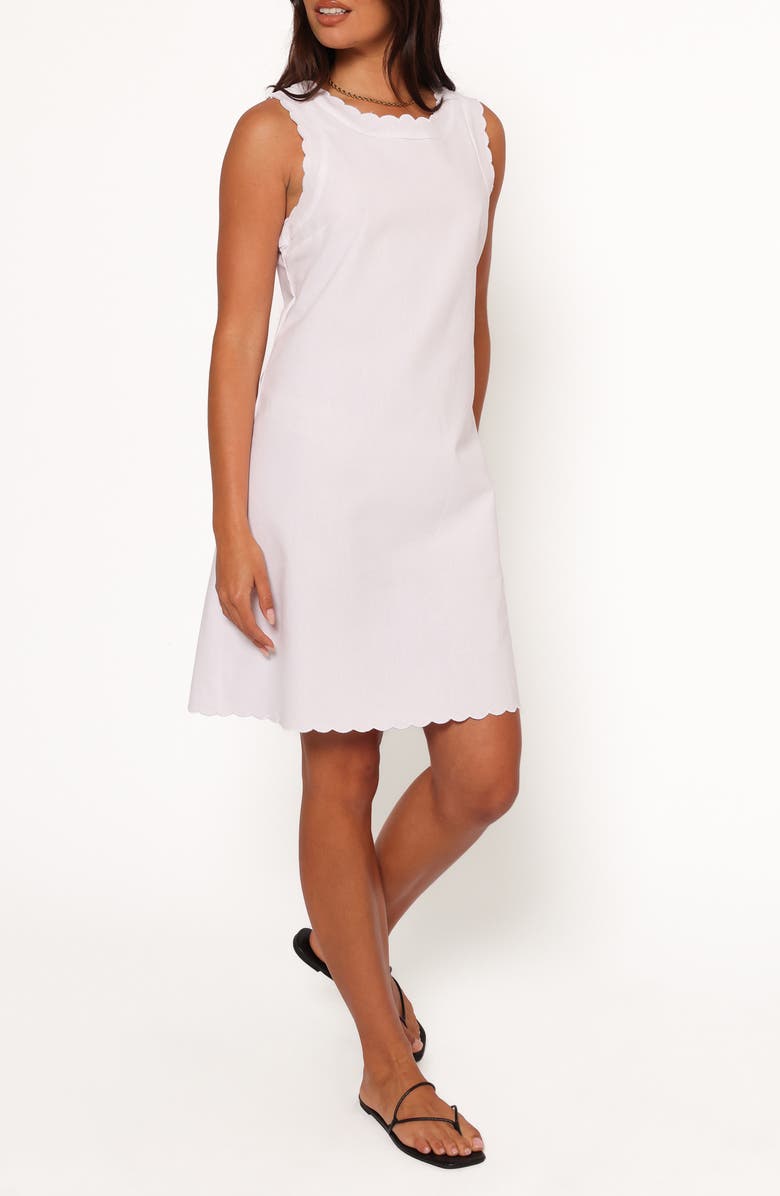 Petal & Pup Ariah Scalloped Sleeveless Linen & Cotton Shift Dress, Alternate, color, White