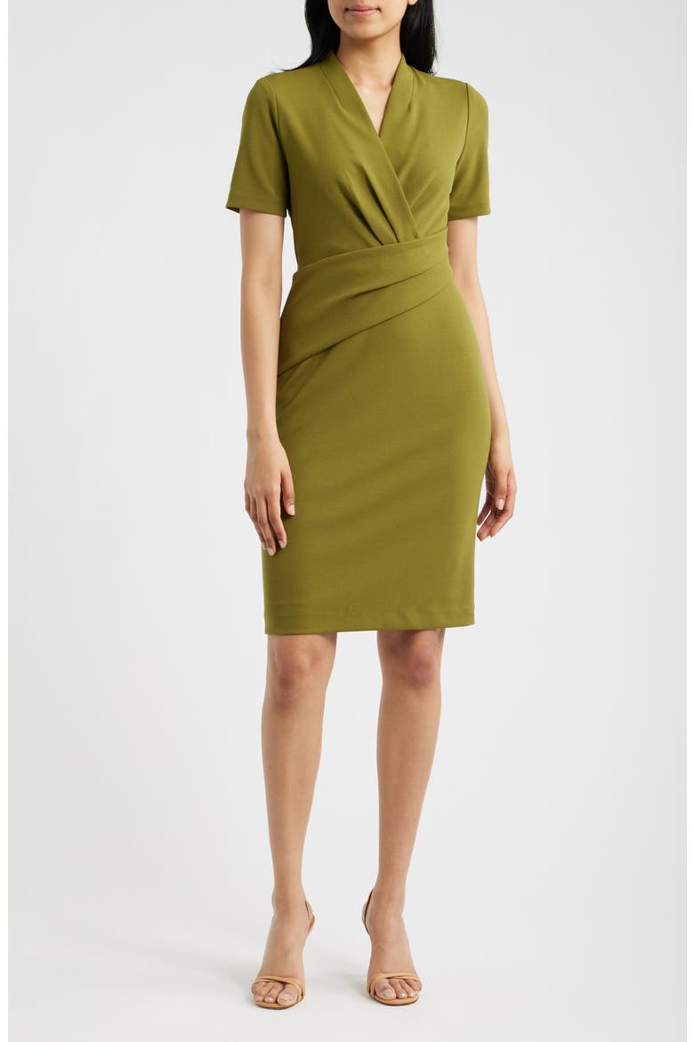 Pleated Scuba Crepe Dress, Main, color, IVY