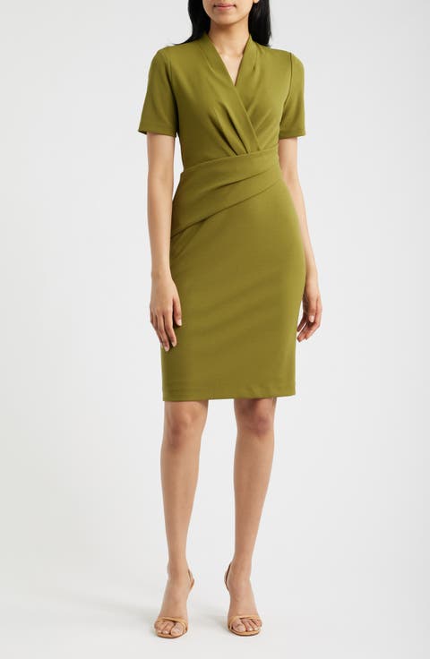 Pleated Scuba Crepe Dress