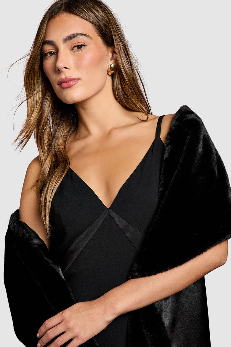 Faux Fur Shawl, Alternate, color, Black
