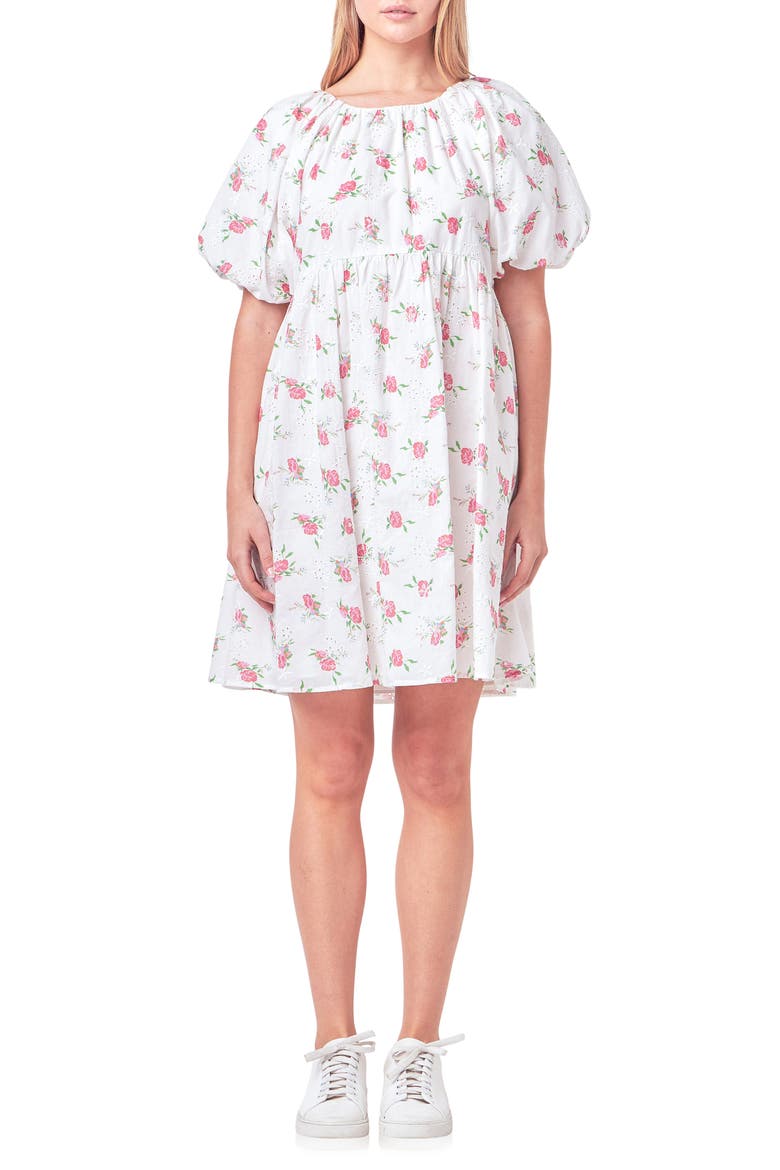 Floral Cotton Eyelet Babydoll Dress, Main, color, WHITE MULTI