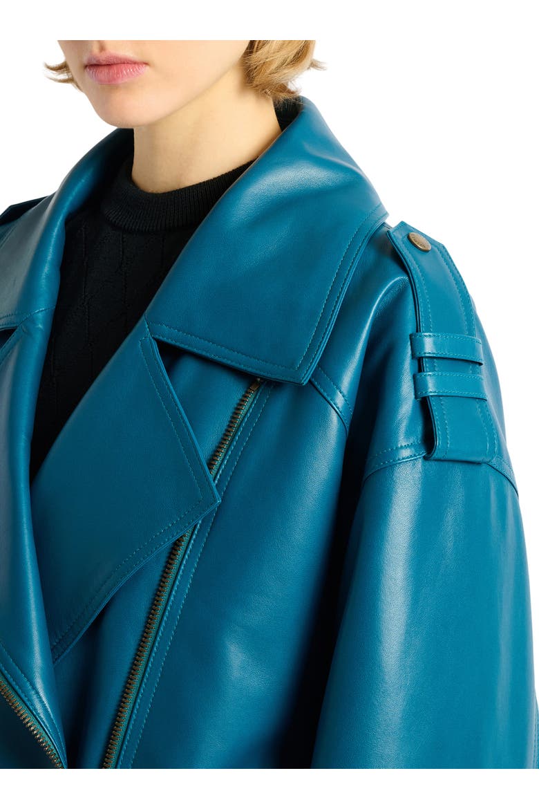 Lambskin leather biker jacket, Alternate, color, blue