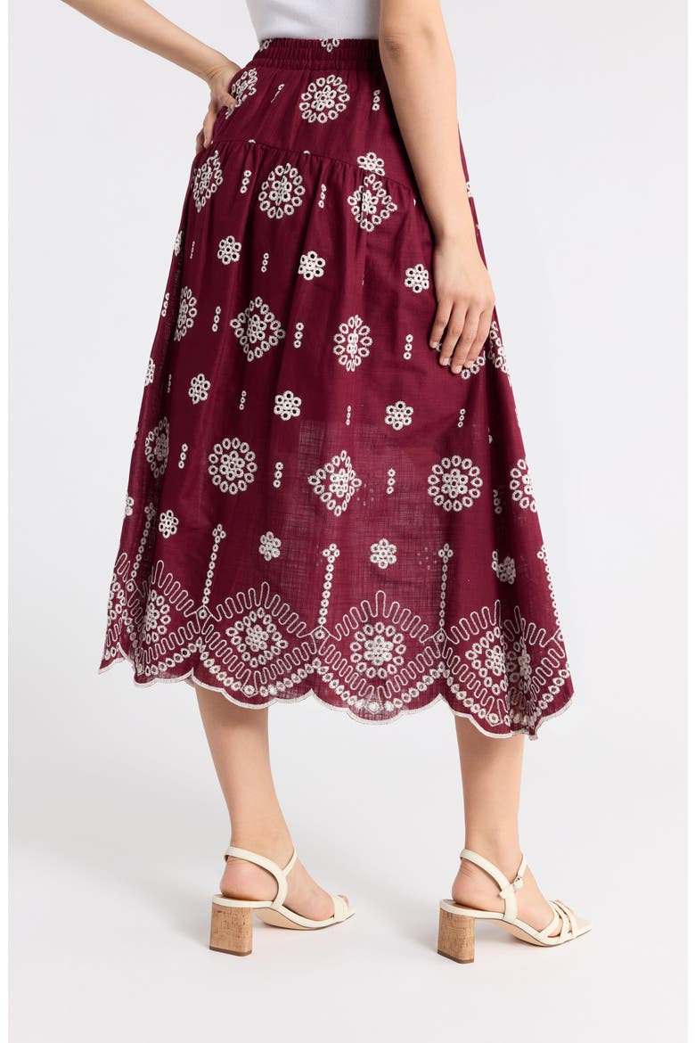 Cotton Eyelet Midi Skirt, Alternate, color, BURGUNDY IVORY FLORAL EYELET