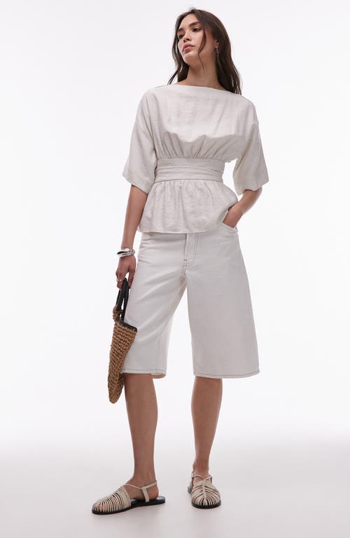 Topshop Linen Low Back Dropped Waist Top In White