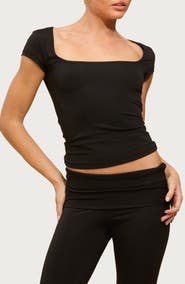 EDIKTED Delaney Square Neck Cap Sleeve Crop Top