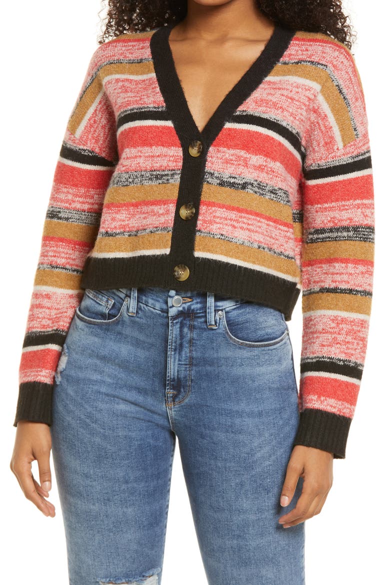 Crop Cardigan, Main, color, BLACK MARL STRIPE