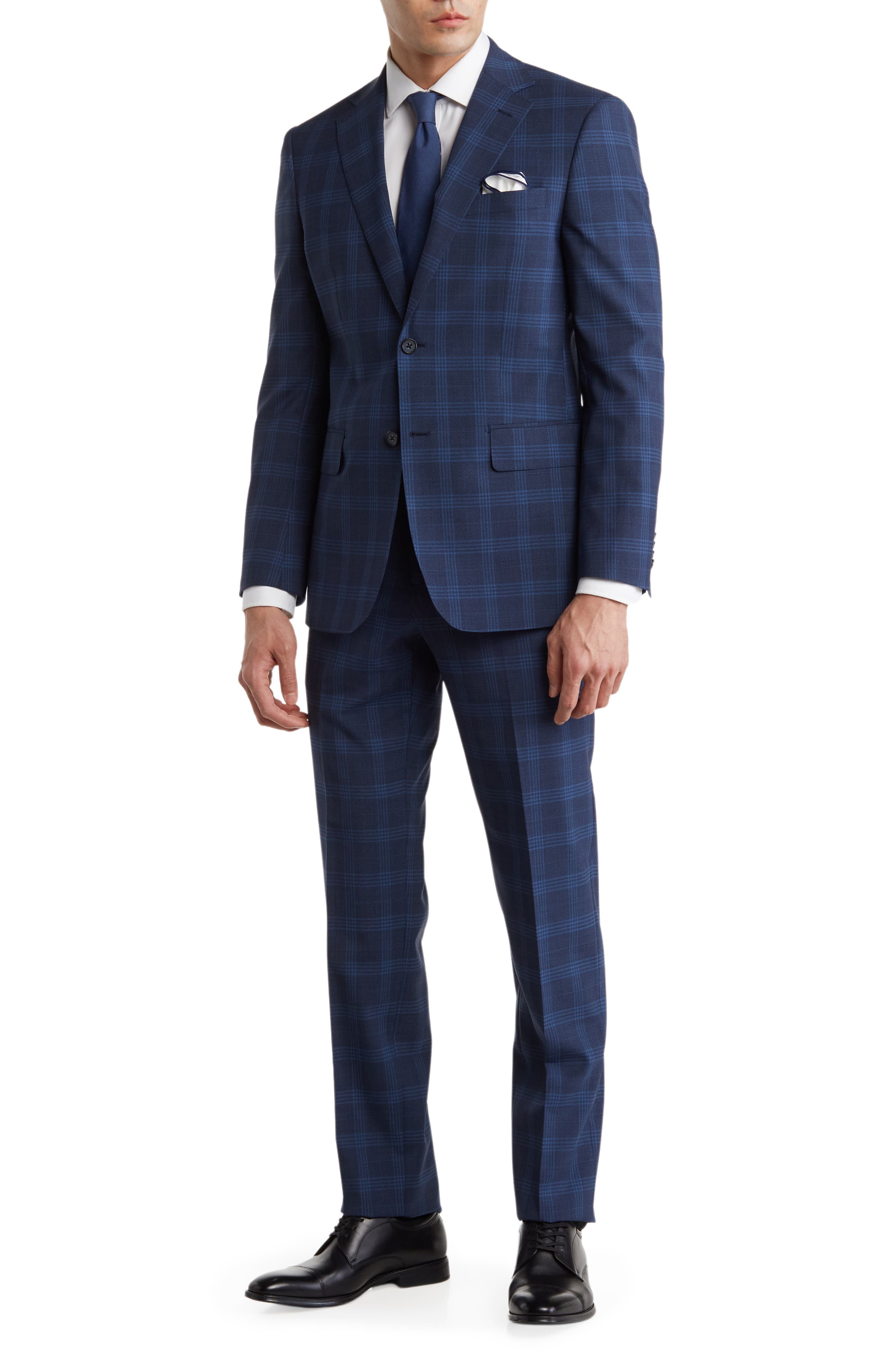 English Laundry Plaid Two Button Notch Lapel Trim Fit Wool Blend Suit