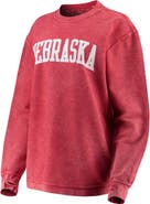 PRESSBOX Women's Pressbox Scarlet Nebraska Huskers Comfy Cord Vintage Wash Basic Arch Pullover Sweatshirt