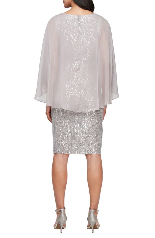 Sl Fashions Petite Cape-overlay Sequin Sheath Dress In Buff