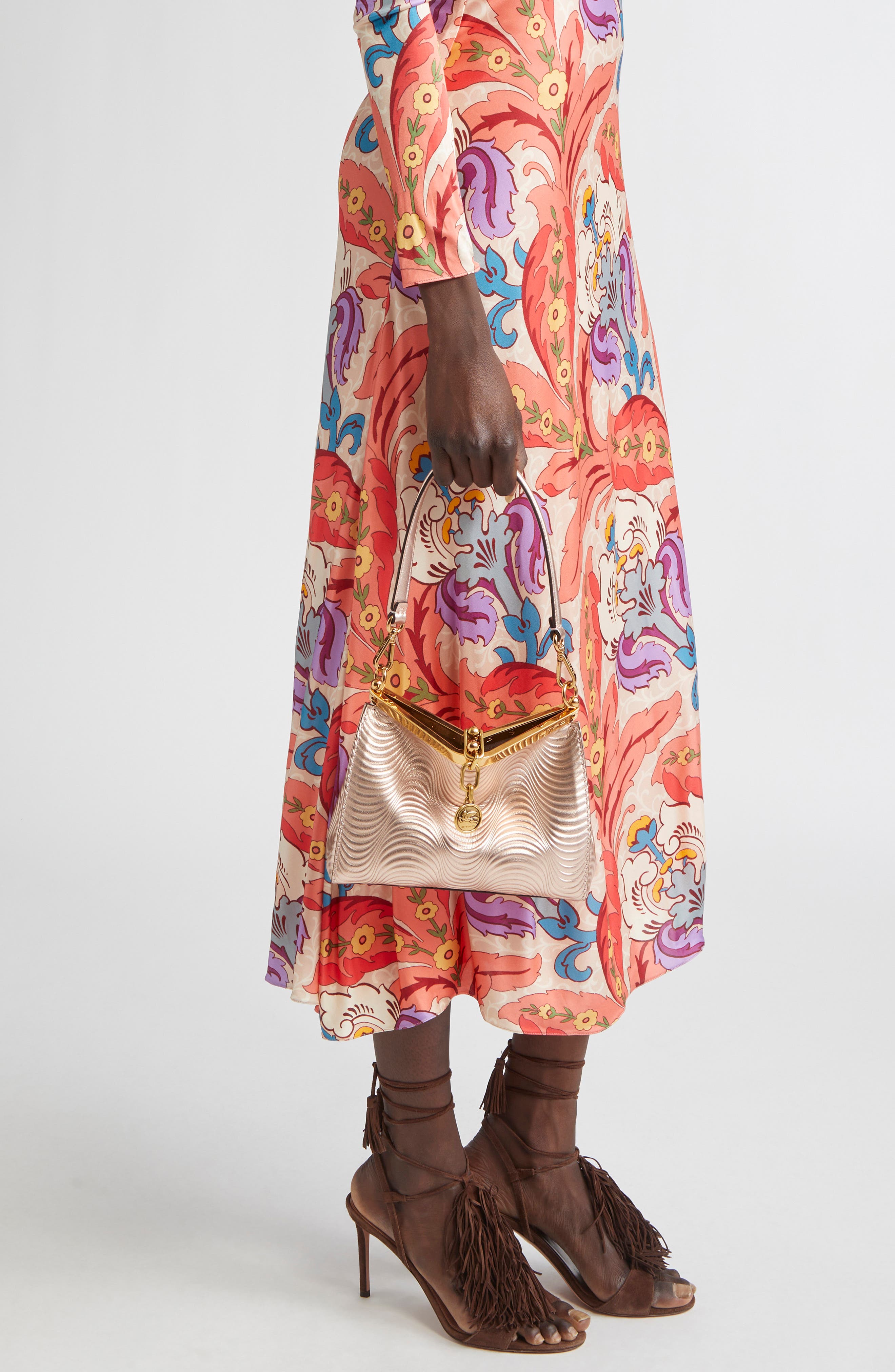 Etro Small Vela Wave Leather Shoulder Bag, Alternate, color, M0421 Beige