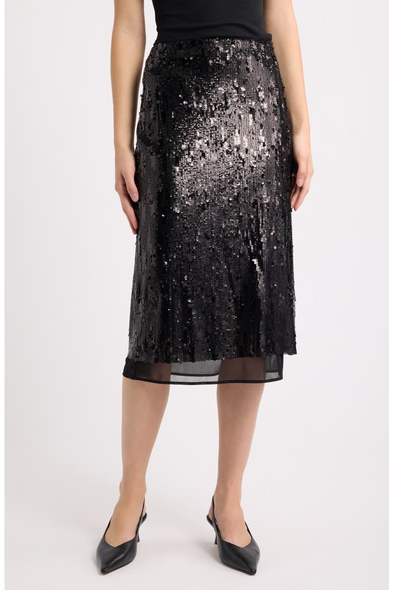 Cher Sequin Midi Skirt, Main, color, BLACK