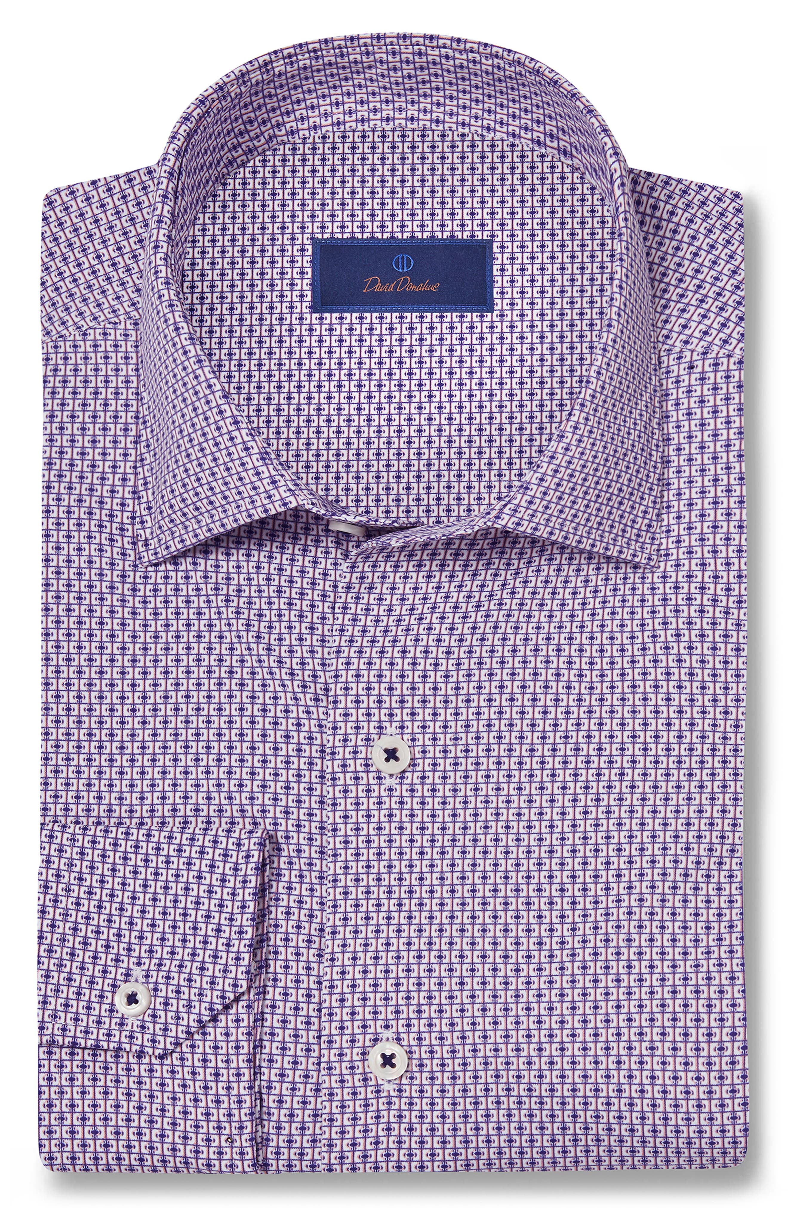 David Donahue Medallion Print Performance Sport Shirt