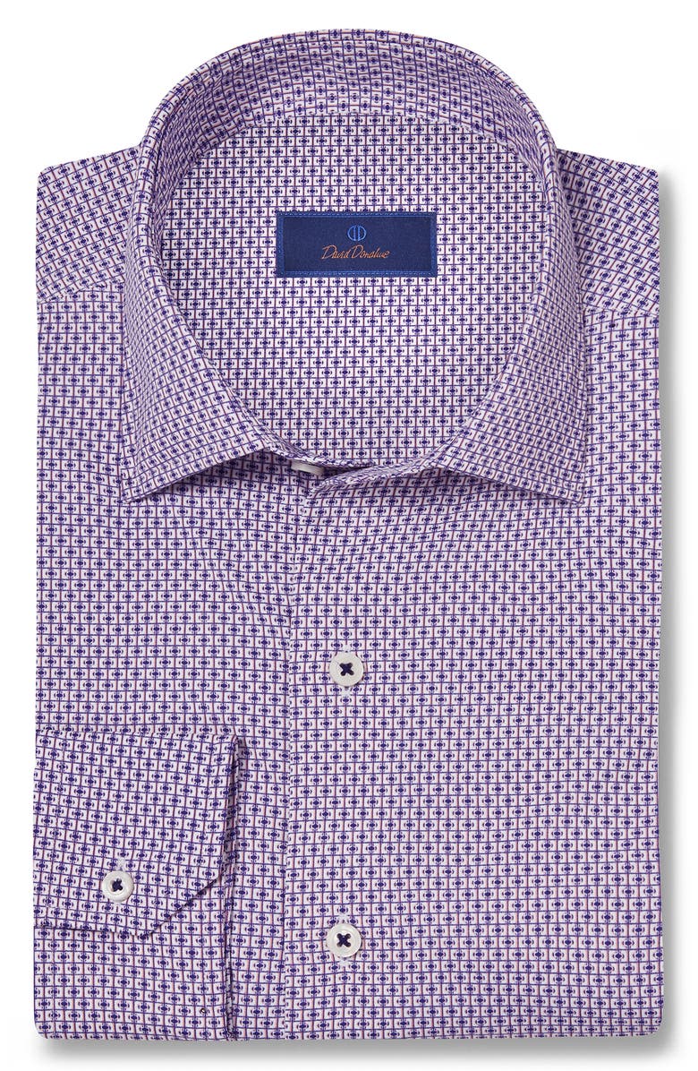 David Donahue Medallion Print Performance Sport Shirt, Main, color, White/ Navy