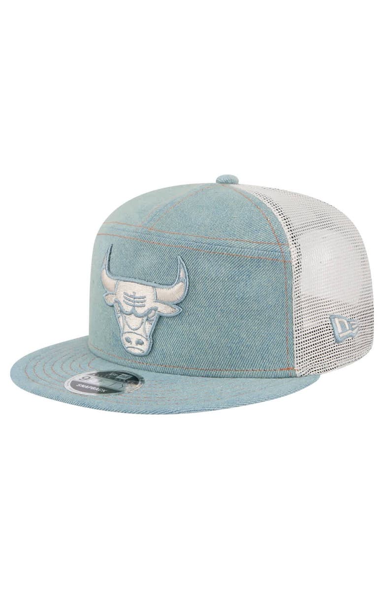 New Era Men's New Era Chicago Bulls Adventure Denim Split Panel 9FIFTY Snapback Trucker Hat, Main, color, Denim