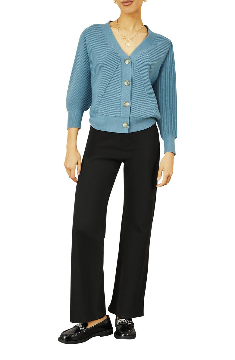 Yumi Knitted Stitch Detail Cardigan, Alternate, color, Blue