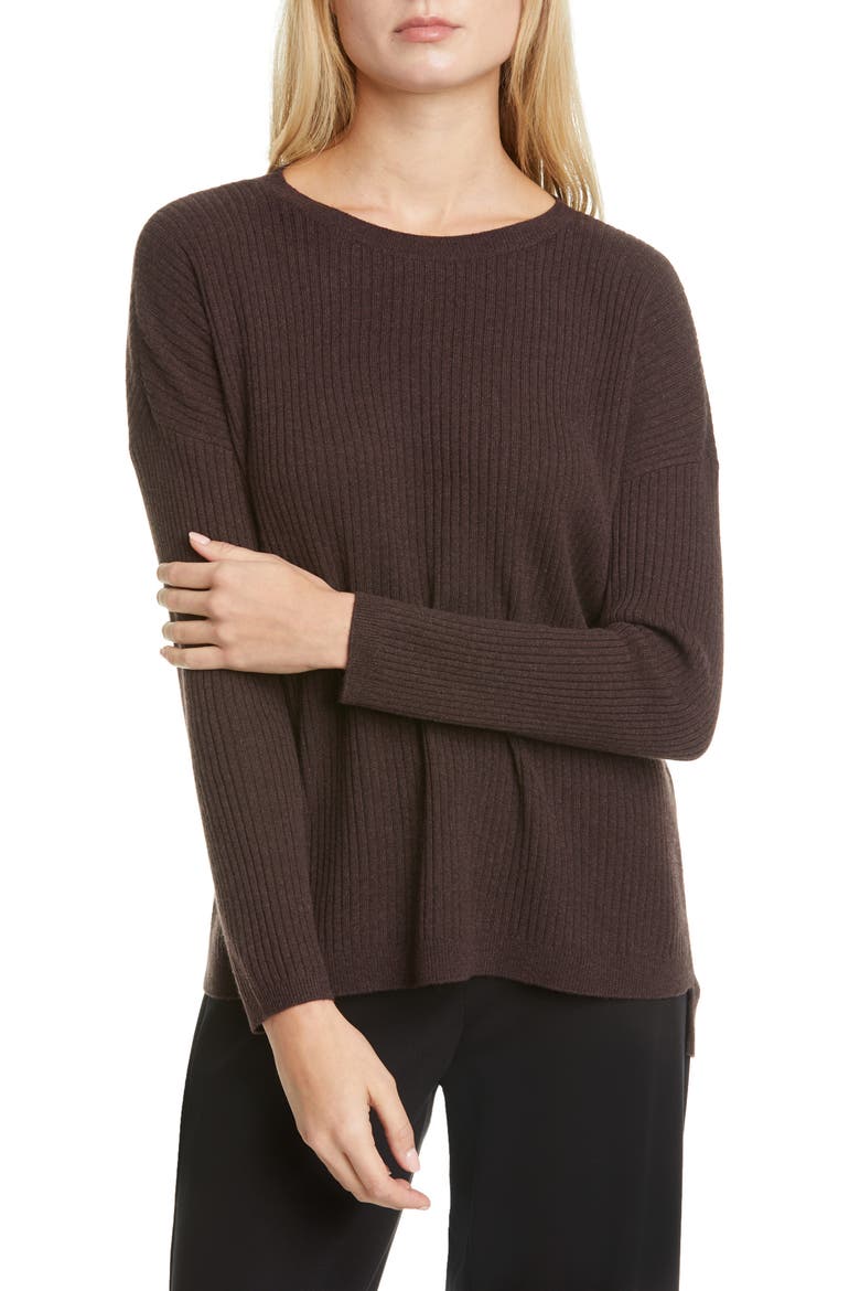 Ribbed Cashmere Box Sweater, Main, color, CLOVE