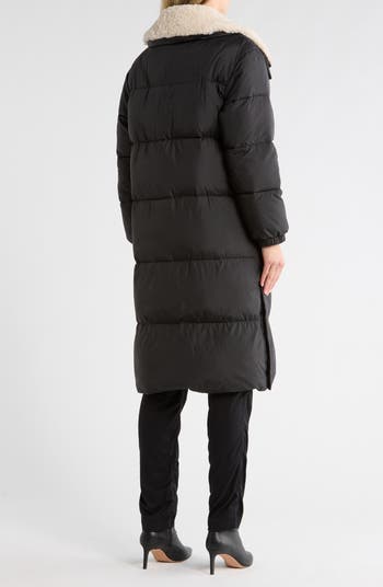 Faux Shearling Collared 450 Fill Power Longline Jacket