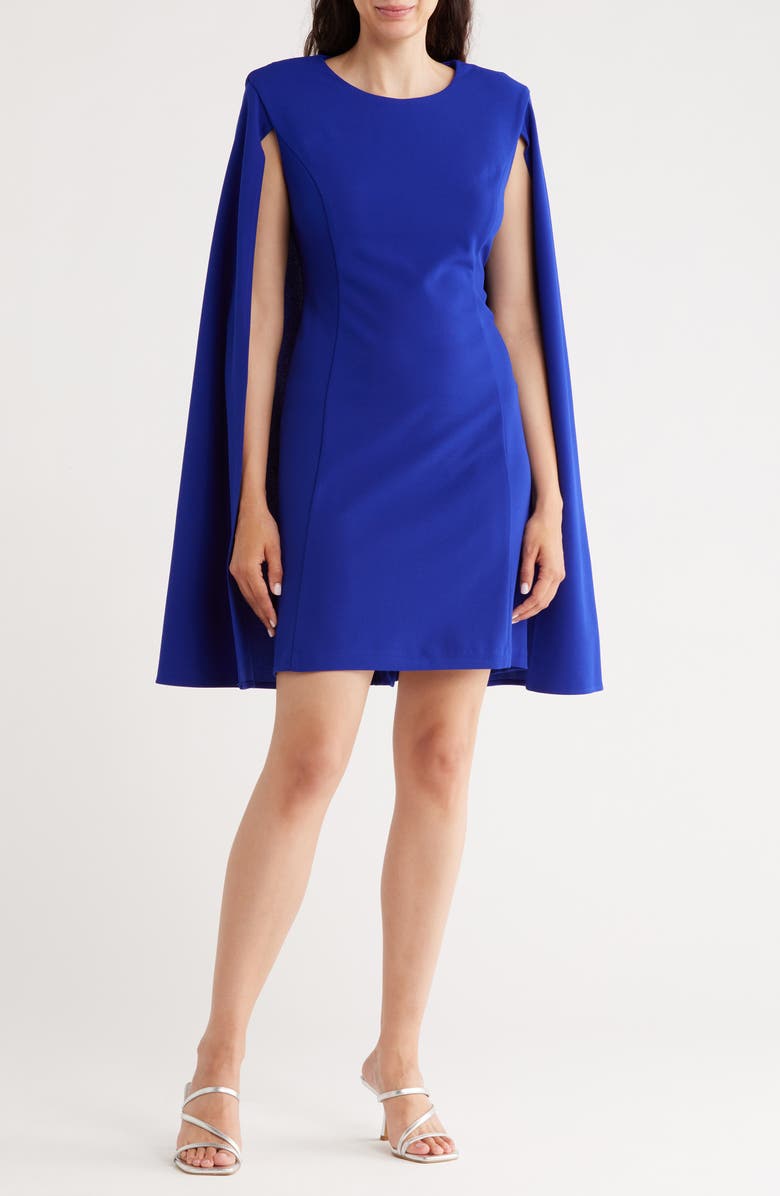 Connected Apparel Cape Sleeve Sheath Dress, Main, color, Deep Cobalt