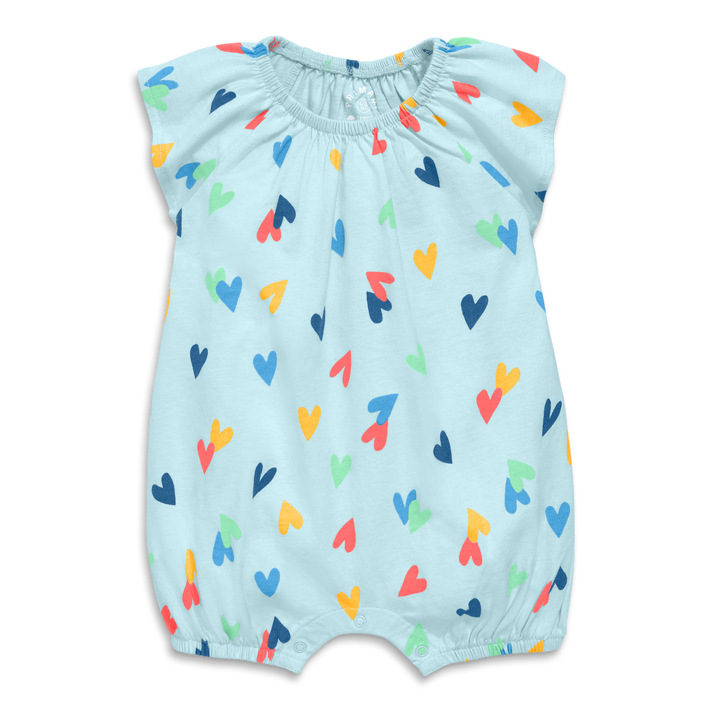 Primary Baby Flutter Sleeve Shortie In Confetti Hearts In Saltwater Rainbow Hearts