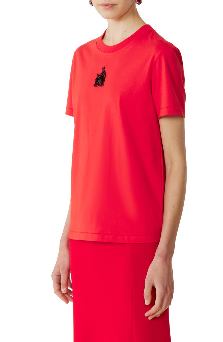 Lanvin Mother And Daughter Embroidered Cotton Jersey T-Shirt, Alternate, color, Poppy Red