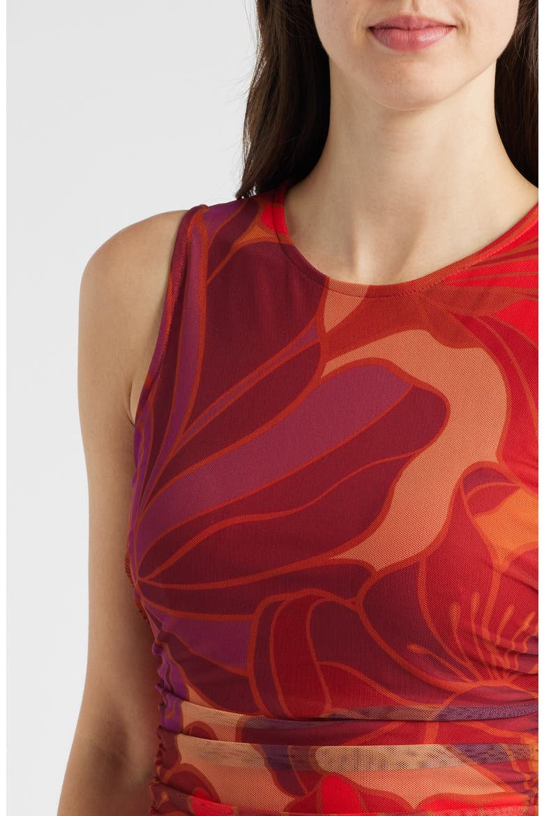 Floral Mesh Body-Con Midi Dress, Alternate, color, RED MULTI